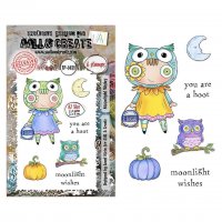 MOONLIGHT WISHES OWL CLEAR STAMP SET - Stämpelset med ugglekläddflicka från AALL & Create A7