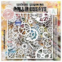 STEAMHEART FIELD cog wheel stencil 6x6 - Schablon med kugghjul från AALL & Create 15x15 cm