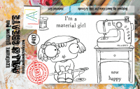 #482 material girl sewing clear stamp set - Stämpelset med tjej och symaskin från Janet Klein AALL & Create A7