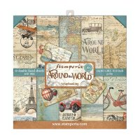 Around the world paper pack - Mönsterpapper med resetema från Stamperia 20*20 cm