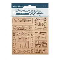 Bauhaus Writings decorative chips wood veneer from Stamperia 14x14 cm