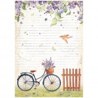 BICYCLE rice paper Create Happiness Welcome Home - Rispapper med cykel från Vicky Papaioannou Stamperia A4