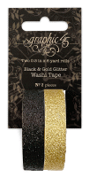 Black & Gold Glitter Washi Tape (2pcs) - Glittrig dekorationstejp från Graphic 45