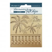 Blue Dream Decorative Chips Palms - Dekorationer med sommartema från Vicky Papaioannou Stamperia 14x14 cm