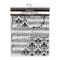 SCORE AND FRIZE SYMPHONY music notes baroque pattern stencil - Schablon med noter och tapetmönster från Stamperia 20x25 cm