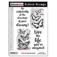 Butterfly script rubber stamp set - Stämpelset med fjärilar och engelska texter från Darkroom door 17*11 cm