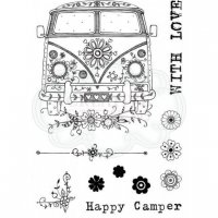 Campervan (hippie) clear stamp set - Stämpelset med en folkvagnsbuss från Pink ink design A6