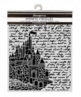 CASTLE + text wonderland stencil from Stamperia 20x25 cm