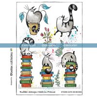 Cats on books rubber stamp set - Katter på böcker-stämpelset från KatzelKraft A5