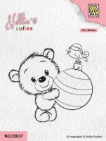CHRISTMAS BALL teddy bear cuties clear stamp - Söt nalle med julkula från Nellie Snellen 7,2x6,5 cm