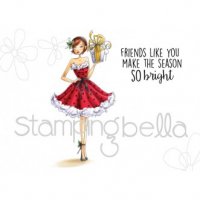 Christmas gift-a-Bella rubber stamp - Stämpel med en tjej i julklänning som håller i en julklapp från Stamping Bella