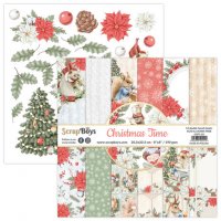 Christmas Time paperpad 12 vl+cut out elements 8x8 190 gsm from ScrapBoys 20x20 cm