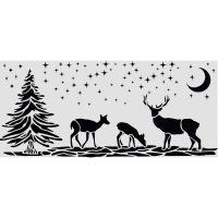 CHRISTMAS DEER STENCIL - Schablon med julhjortar från Stamperia 12x25 cm
