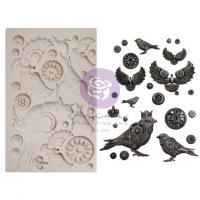 Clockwork Sparrows birds Mould 5x8 - Gjutform med klockor och fåglar från Finnabair Prima Marketing