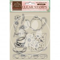 CUPS clear stamp set Create Happiness Welcome Home - Stämpelset med tekoppar från Vicky Papaioannou Stamperia 14x18 cm