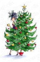 Curvy girl and a Christmas tree stamp - Stämpel med en tjej bakom en julgran från Stamping Bella