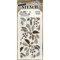 festive, järnek, schablon, stencil, tim holtz