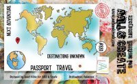 #881 DESTINATIONS UNKNOWN travel map clear stamp set from Janet Klein AALL & Create A6