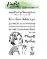 Girlboss clear stamp set 4*4 - Stämpelset med en tjej och engelska texter från Picket Fence studios 10*10 cm