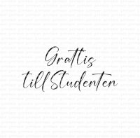 GRATTIS TILL STUDENTENstämpel med kursiv font från Gummiapan ca 36×17 mm