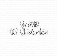 GRATTIS TILL STUDENTENstämpel med snirklig text från Gummiapan ca 44,5 x 16,5 mm