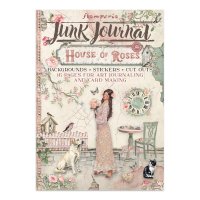 HOUSE OF ROSES junk journal backgrounds, stickers, cut outs - Block med bakgrunder, stickers m m från Stamperia A4