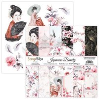 Japanese Beauty paperpad 12 sh+cut out elements 8x8 - Mönsterpapper med asientema från ScrapBoys 20x20 cm