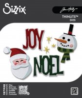 HOLIDAY TIDINGS santa + joy noel die set - Stansmallar med jultomte + ordstansmallar från Tim Holtz Sizzix