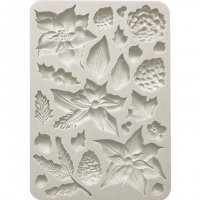 POINSETTIA & PINECONE MOULD - Gjutform med julstjärnablommor och kottar från Stamperia A5