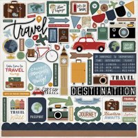 Let's Go Travel Element Sticker - Klistermärken med resetema från Echo Park 30x30 cm