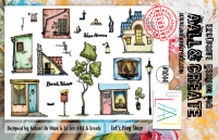 #1044 LET'S PLAY SHOP house clear stamp set - Stämpelset med hus från Autour de Mwa AALL & Create A5
