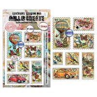 MINIATURE POSTAGE STAMPS clear stamp set - Stämpelset med frimärkesbilder från AALL & Create A6