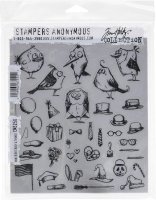 MINI BIRD CRAZY & THINGS cling mount stamp set - Stämpelset med fåglar och tillbehör från Tim Holtz Stamper's anonymous