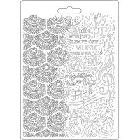 Music soft mould - Präglad platta med musik och mönster från Stamperia A5