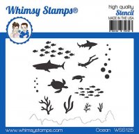 Ocean stencil (fish and more) 5,75*6 - Schablon med havstema från Whimsy Stamps