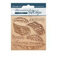 Our Way Journey decorative chips wings wood veneer from Stamperia 14x14 cm
