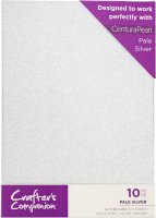 PALE SILVER Glitter Card (10pcs) - Silverglittriga papper från Crafter's Companion A4