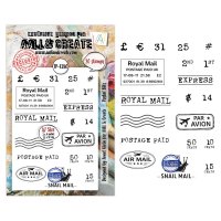 POSTAL BITS CLEAR STAMP SET - Stämplar post- och frankeringstema från AALL & Create A7