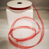 1 m rött oragnzaband med vita prickar