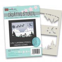 Scenic Christmas Stencil Santa's sleigh over rooftops from PolkaDoodles 15x15 cm