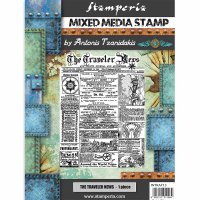 Sir Vagabond The Traveler News rubber stamp - Stämpel med tidningsomslag från Stamperia ca 20x15 cm