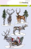 Sleigh with Santa Claus and reindeer clear stamp set - Stämpelset med renar och jultomte från Craft Emotions A5