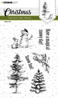 Snow fun Winter clear stamp set - Stämpelset med vinter- och grantema från Studio Light 10,5x14,8 cm