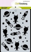Space rockets and planets stencil - Schablon med rymdentema från CraftEmotions A6