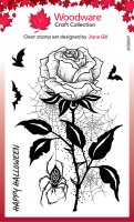 Spider & Rose clear stamp set Halloween - Stämpelset med ros, spindel, fladdermöss m m från Woodware 10x15 cm