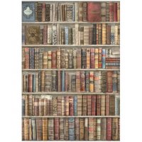 Vintage Library Rice Paper Bookcase - 1 rispappersark med böcker i bokhylla från Stamperia A4