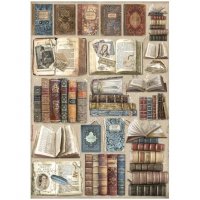 Vintage Library Rice Paper Books - 1 rispapeprsark med böcker från Stamperia A4