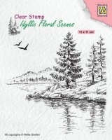 Wintery water clear stamp - Stämpel med träd vid vatten från Nellie Snellen 11*11 cm