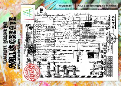 #111 English postcard clear stamp - Stor stämpel med vykorts- och frankeringstema från Aall & Create A4