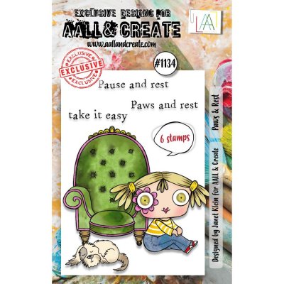 PAWS AND REST clear stamp set - Stämpelset med flicka, hund, stol från AALL & Create A7
